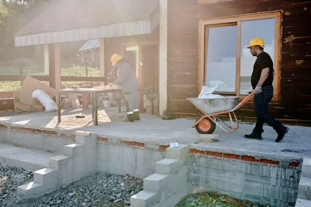 Obreros con herramientas de construcción