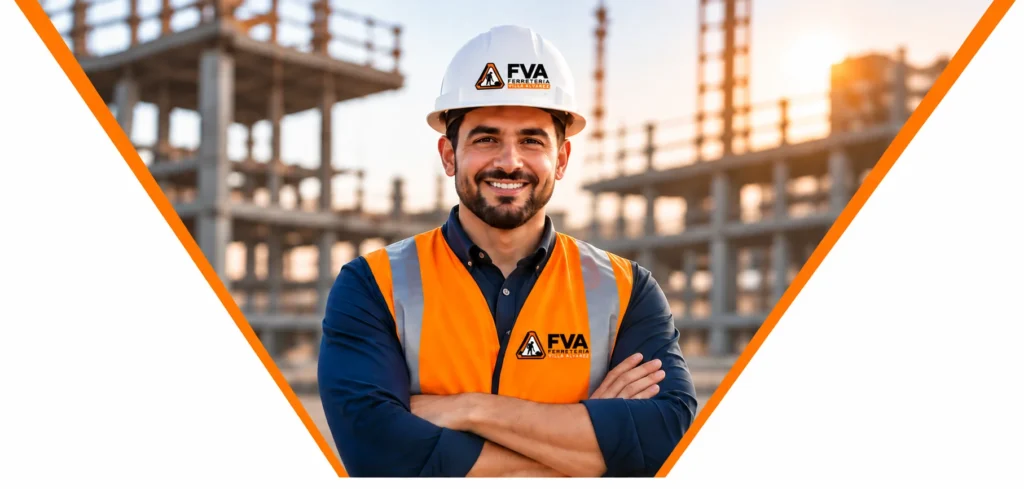 Ingeniero de construcción con chaleco de Ferretería Villa Álvarez